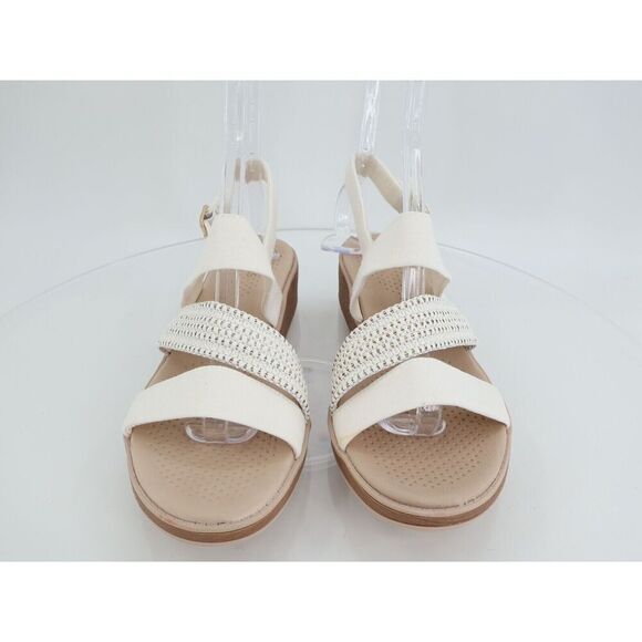 BZees Women's Bravo Slingback Strappy Sandals Ivory Gold Lame Fabric Size 10M - Picture 5 of 13